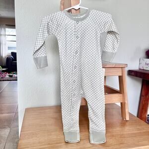 Sapling Organic Cotton Baby Unisex White Gray Print Long Sleeve Romper 3-6M NWT